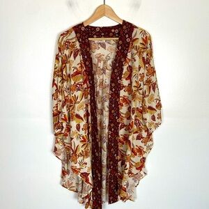 Cato Duster Kimono Size M Floral Fall Autumn Open Front Short Sleeve
